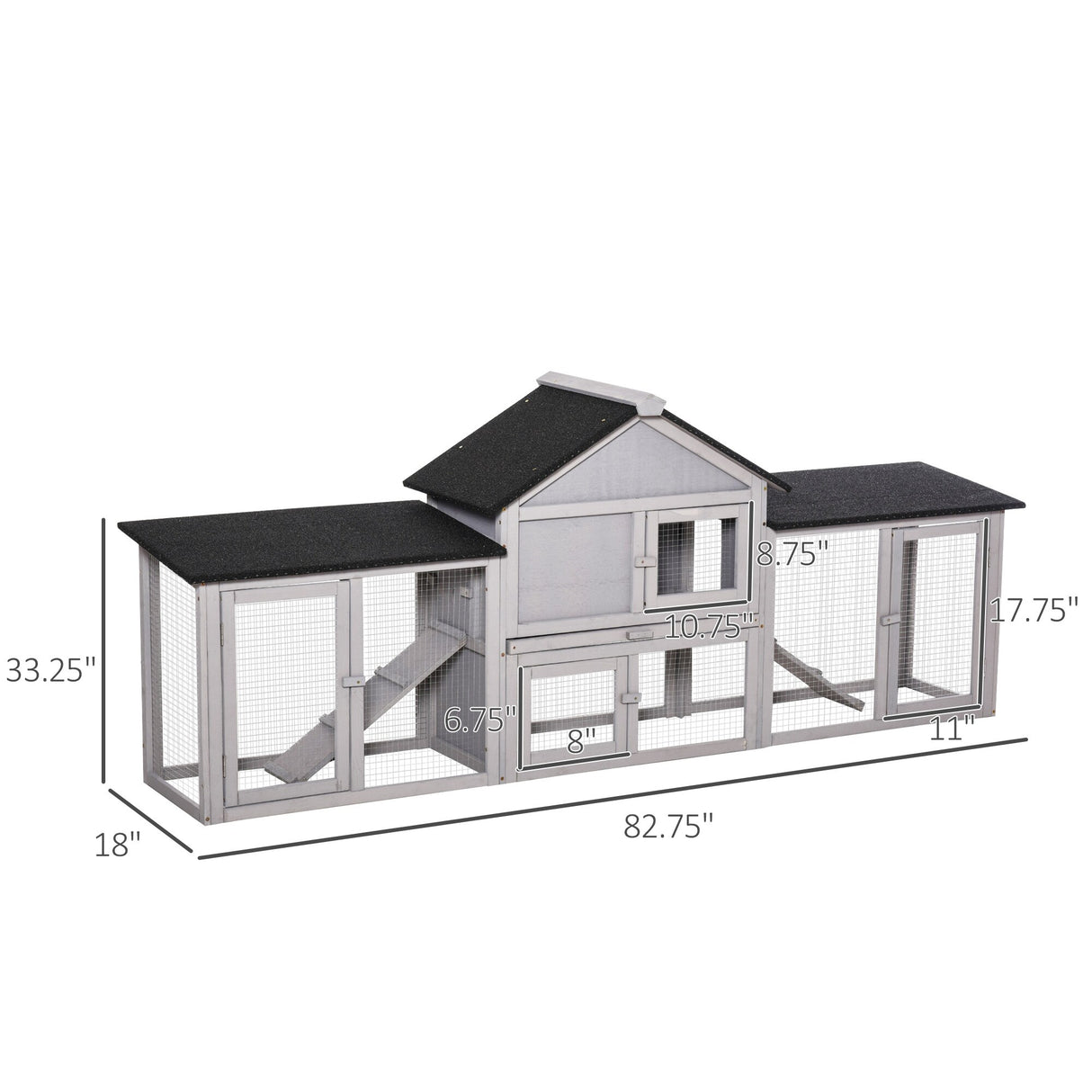 PawHut 83" Wooden Rabbit Hutch Large Bunny Hutch House with Double Run, Removable Tray and Waterproof Roof for Outdoor