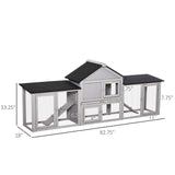 PawHut 83" Wooden Rabbit Hutch Large Bunny Hutch House with Double Run, Removable Tray and Waterproof Roof for Outdoor