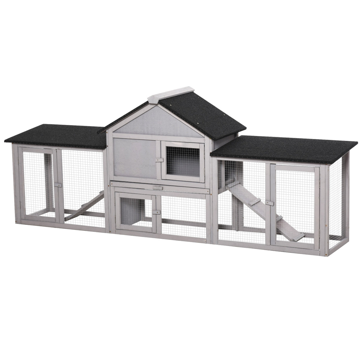 PawHut 83" Wooden Rabbit Hutch Large Bunny Hutch House with Double Run, Removable Tray and Waterproof Roof for Outdoor