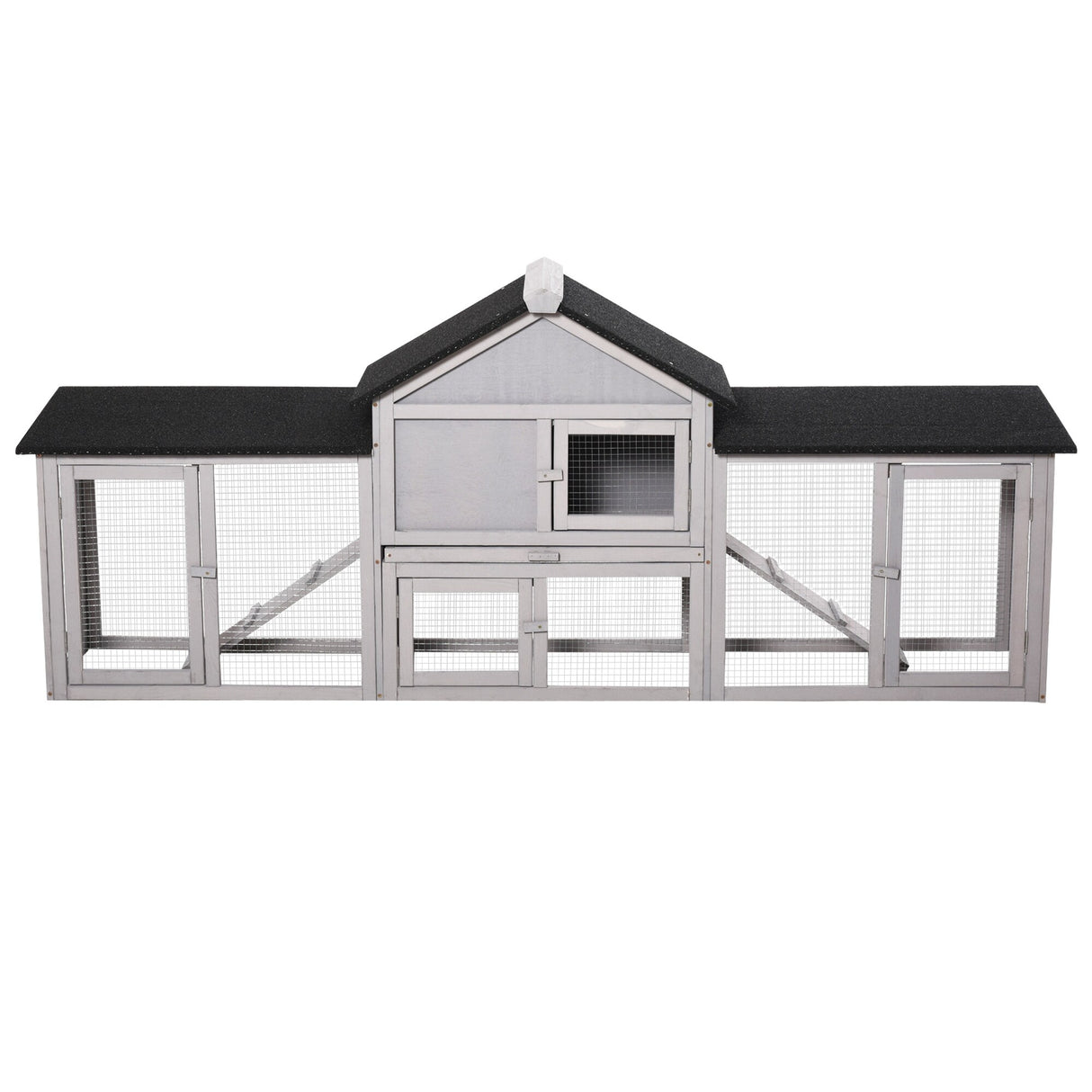 PawHut 83" Wooden Rabbit Hutch Large Bunny Hutch House with Double Run, Removable Tray and Waterproof Roof for Outdoor