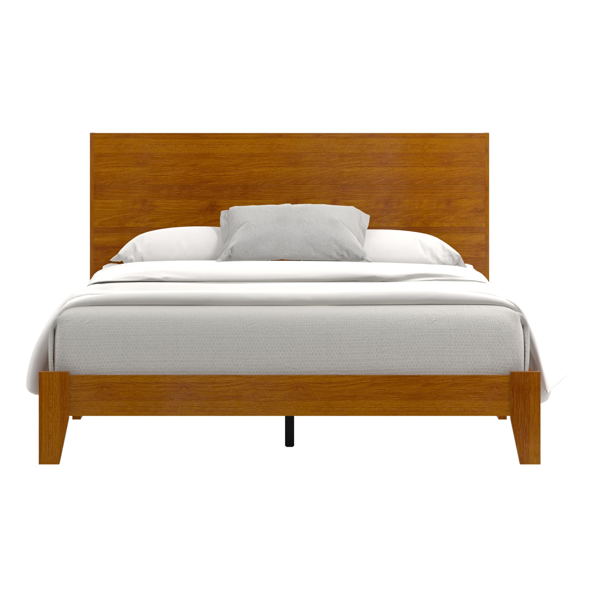 GALANO Layton Amber Walnut Wood Frame Queen Platform Platform Bed with Headboard
