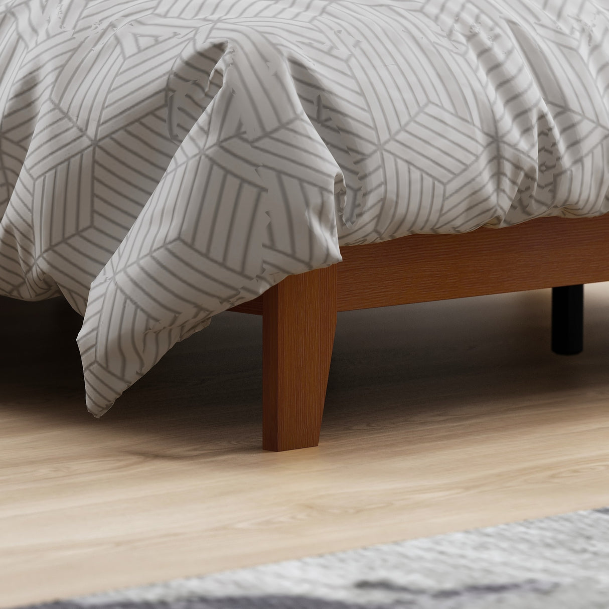GALANO Layton Amber Walnut Wood Frame Queen Platform Platform Bed with Headboard