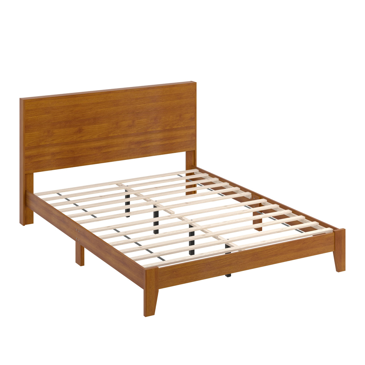 GALANO Layton Amber Walnut Wood Frame Queen Platform Platform Bed with Headboard