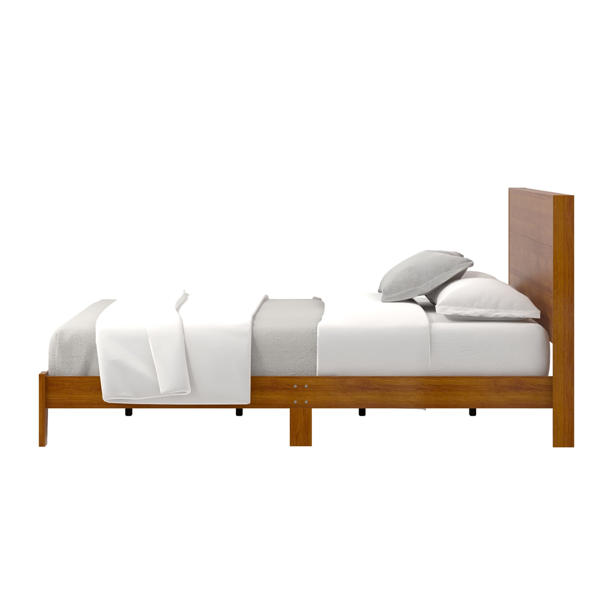 GALANO Layton Amber Walnut Wood Frame Queen Platform Platform Bed with Headboard