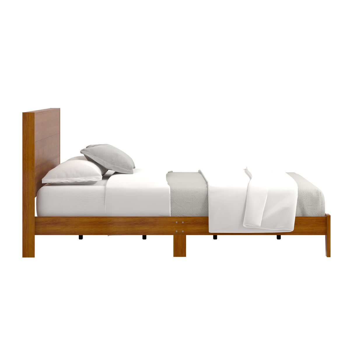 GALANO Layton Amber Walnut Wood Frame Queen Platform Platform Bed with Headboard