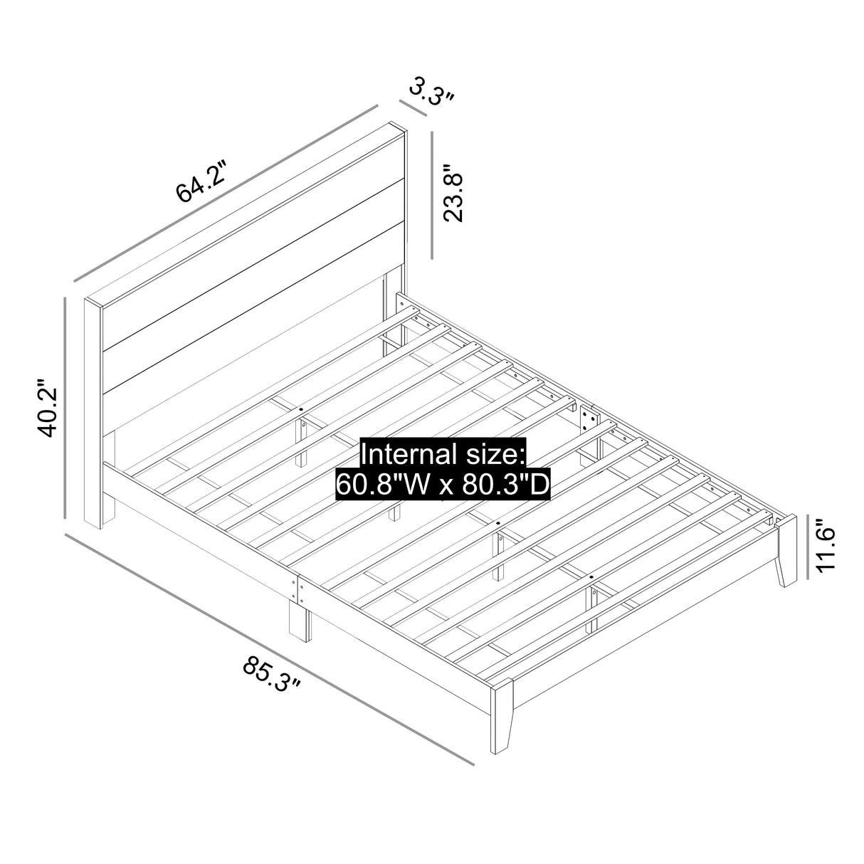 GALANO Layton Amber Walnut Wood Frame Queen Platform Platform Bed with Headboard