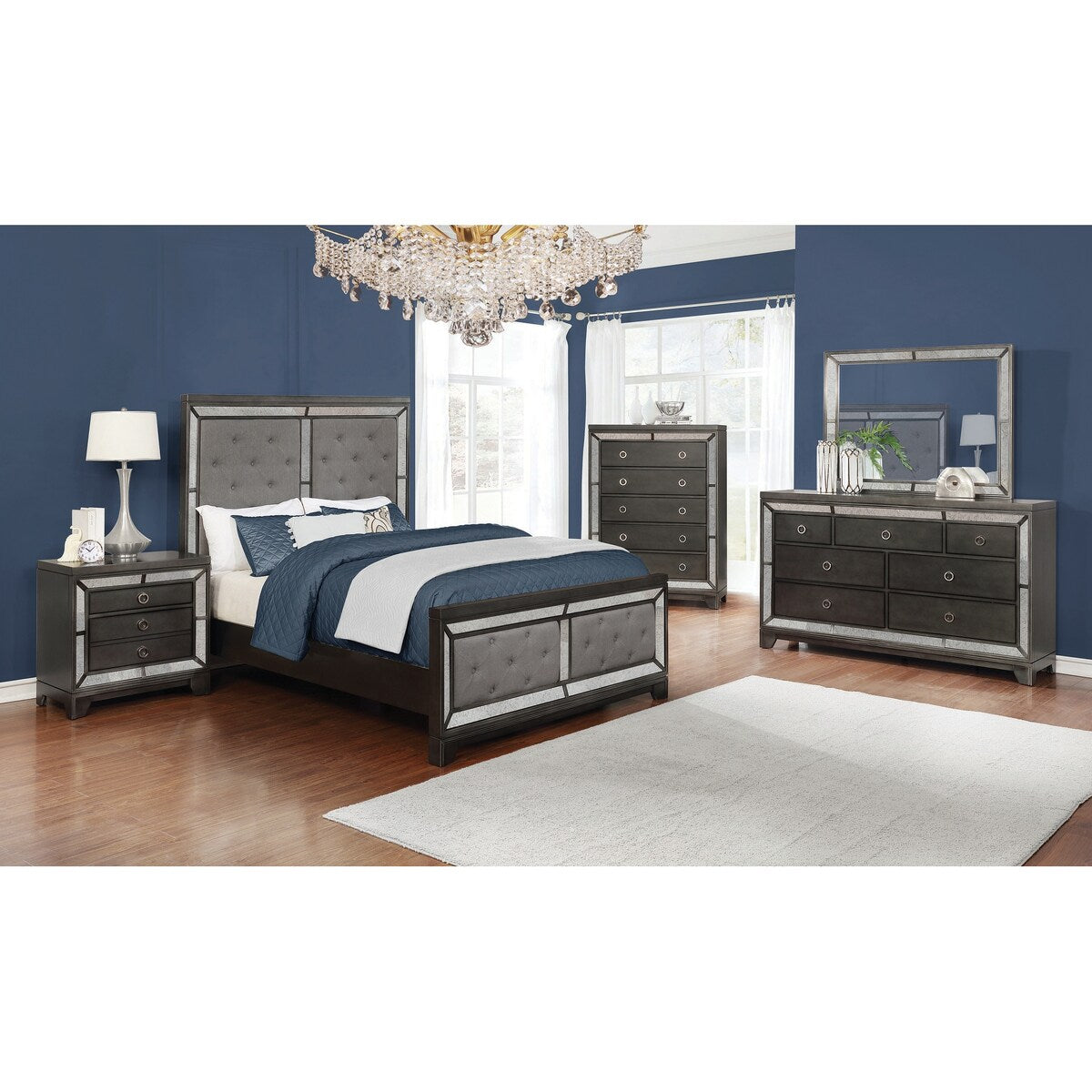 Peabody Caviar and Grey Tufted Upholstered Bed