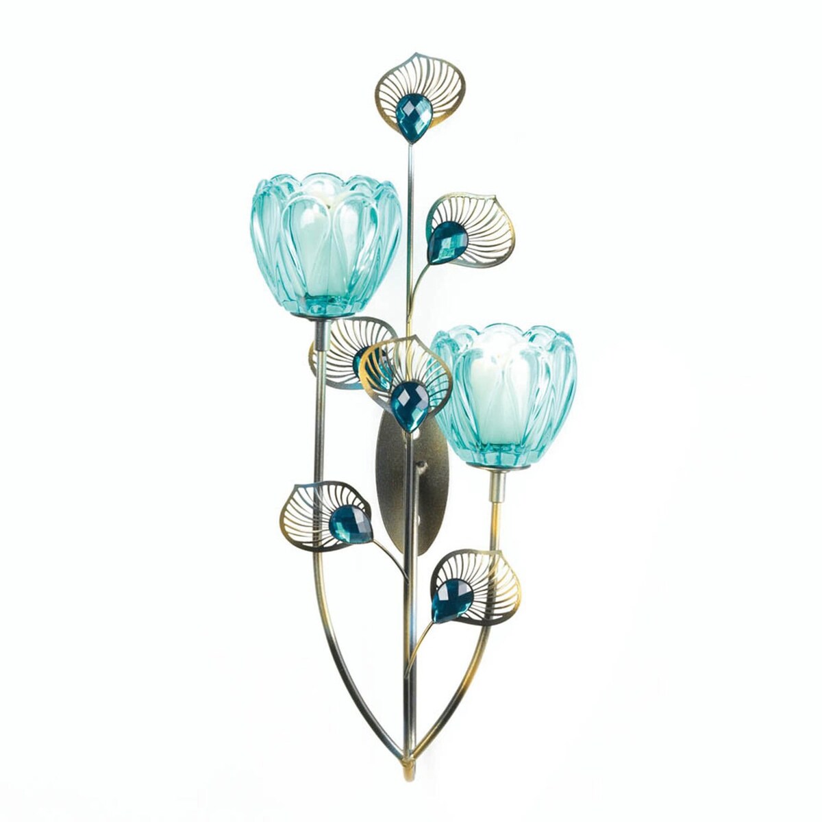 Peacock Bloom Candle Wall Sconce - Double - 6"Lx5.75"Wx14.25"H