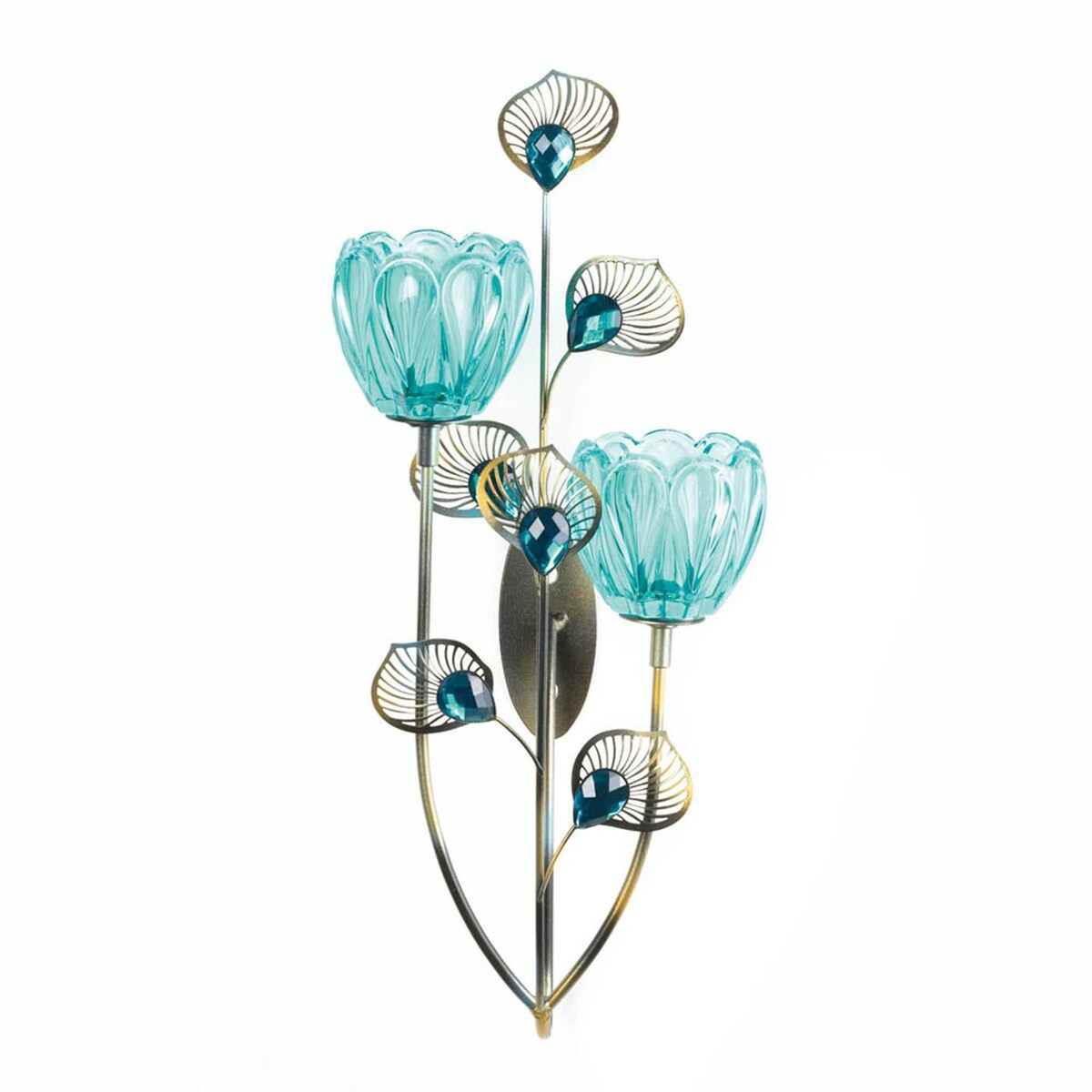 Peacock Bloom Candle Wall Sconce - Double - 6"Lx5.75"Wx14.25"H