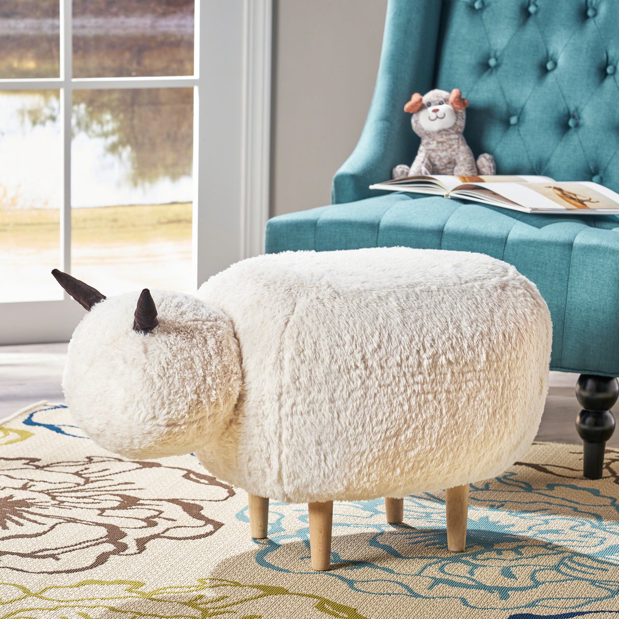 Pearcy Faux Fur Sheep Ottoman by Christopher Knight Home