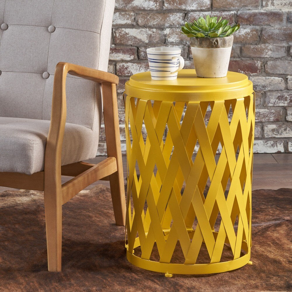 Pecola 14-inch Round Lattice Side Table by Christopher Knight Home - 14.25"L x 14.25"W x 22"H