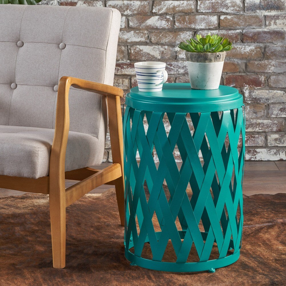 Pecola 14-inch Round Lattice Side Table by Christopher Knight Home - 14.25"L x 14.25"W x 22"H