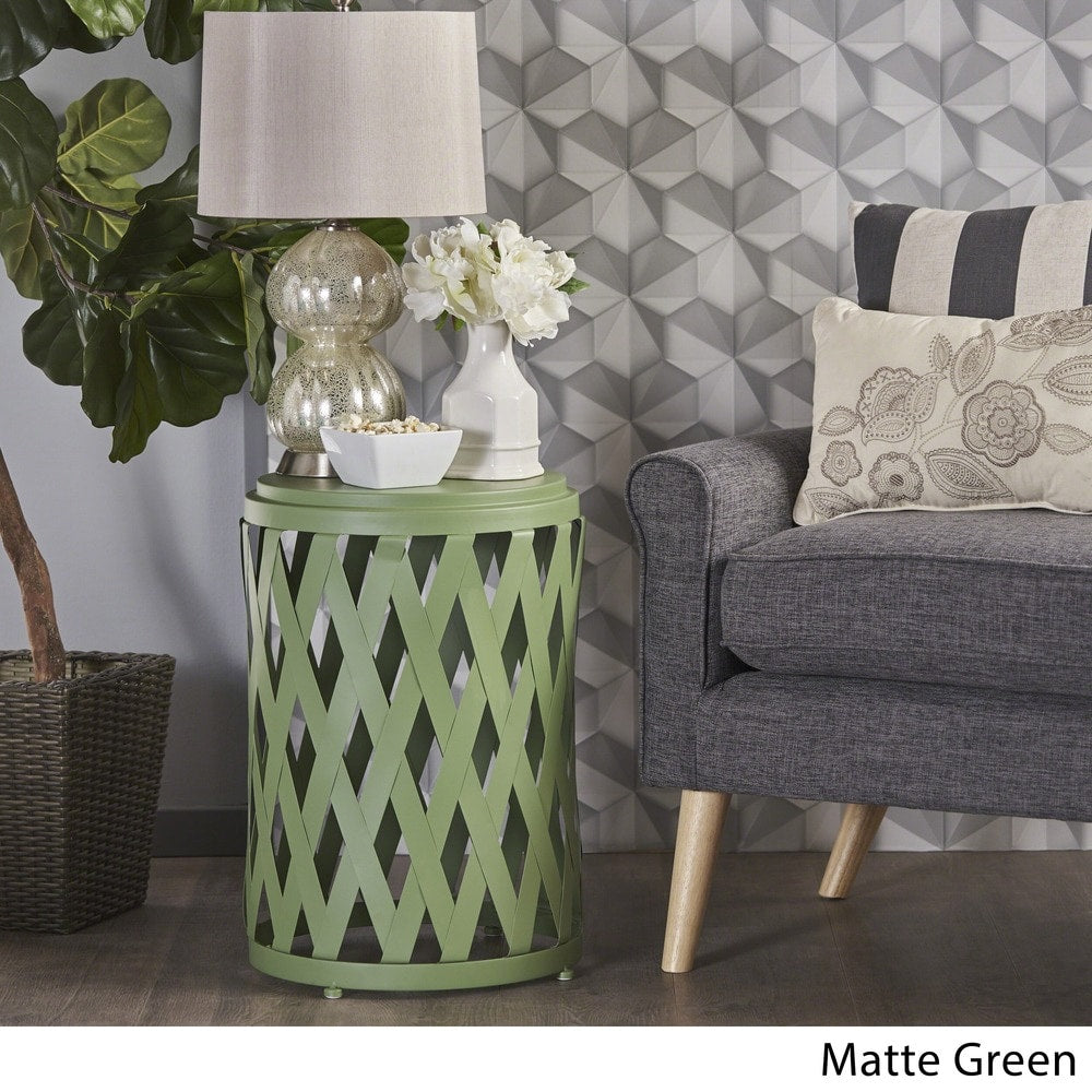 Pecola 14-inch Round Lattice Side Table by Christopher Knight Home - 14.25"L x 14.25"W x 22"H
