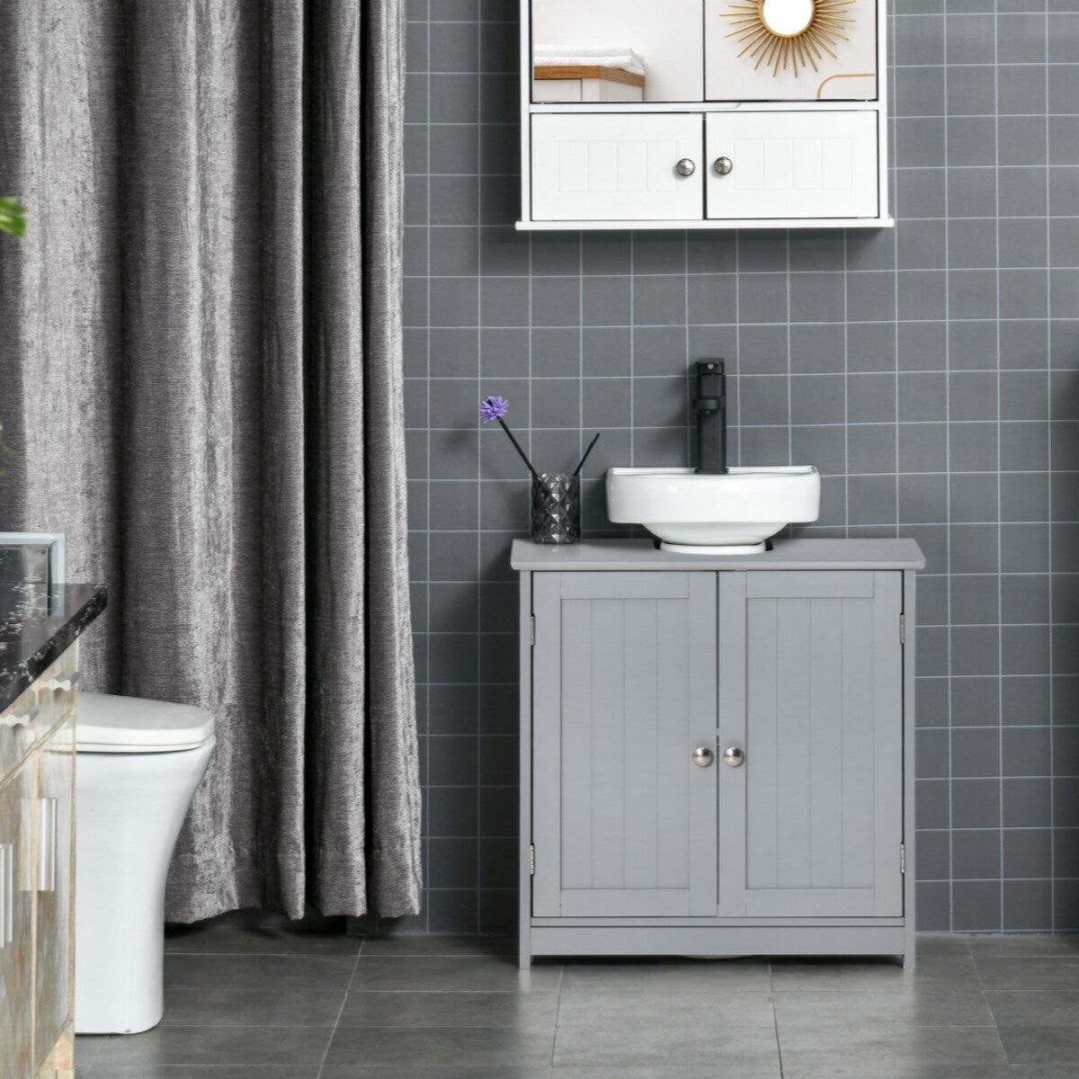 Pedestal Sink Storage Cabinet,Vanity Base Cabinet,Under Sink Bathroom Cabinet with U-shape Cut-Out and Adjustable Internal Shelf