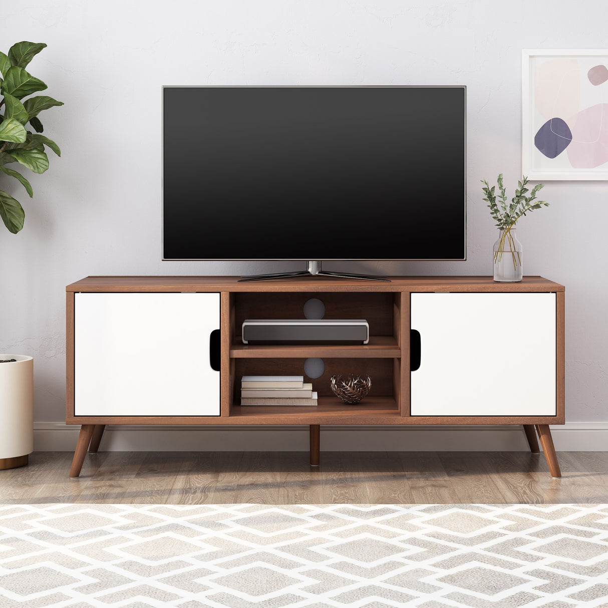 Peermont Mid-Century Modern TV Stand with 2 Doors and 2 Shelves by Christopher Knight Home - 47.25" W x 15.50" D x 18.50" H