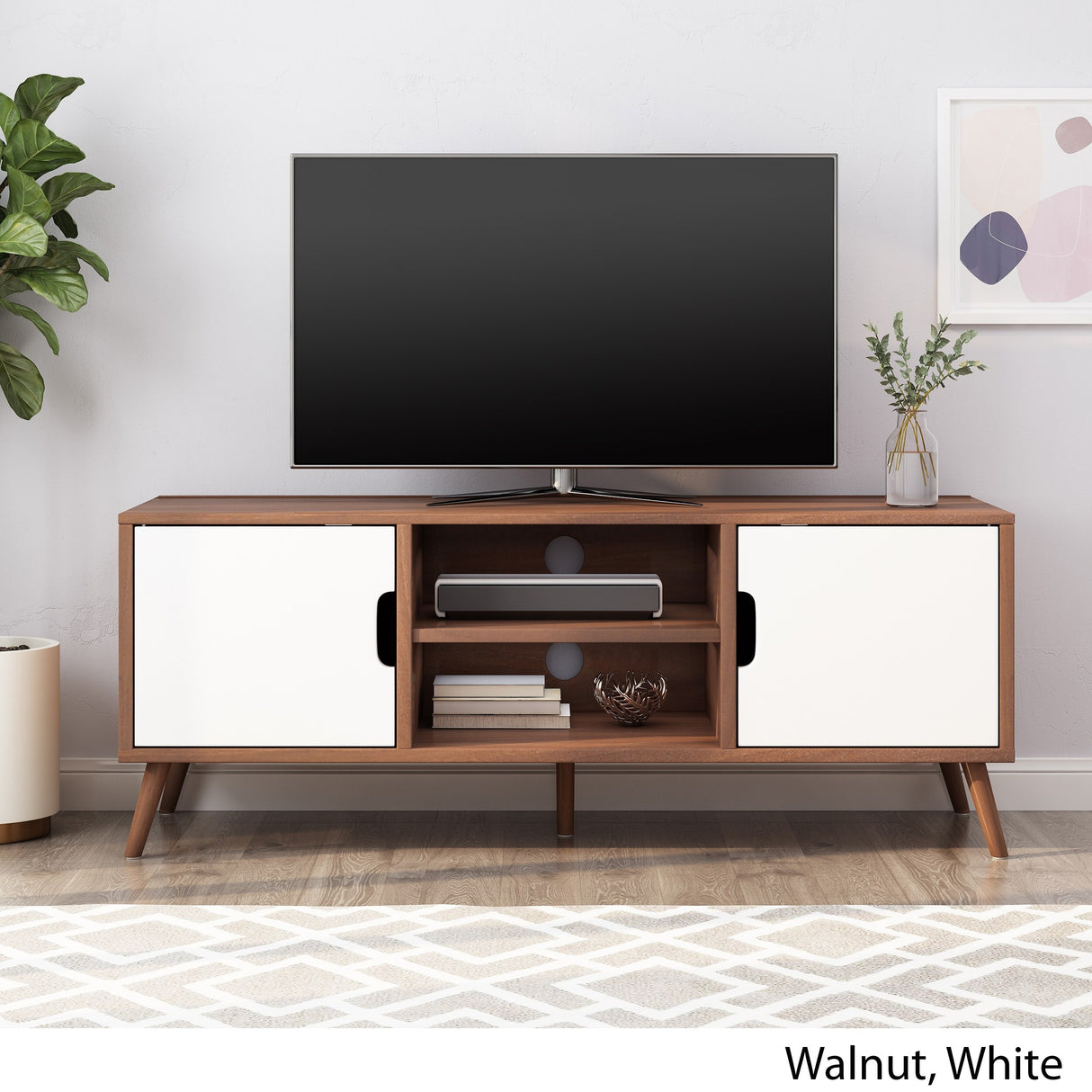 Peermont Mid-Century Modern TV Stand with 2 Doors and 2 Shelves by Christopher Knight Home - 47.25" W x 15.50" D x 18.50" H