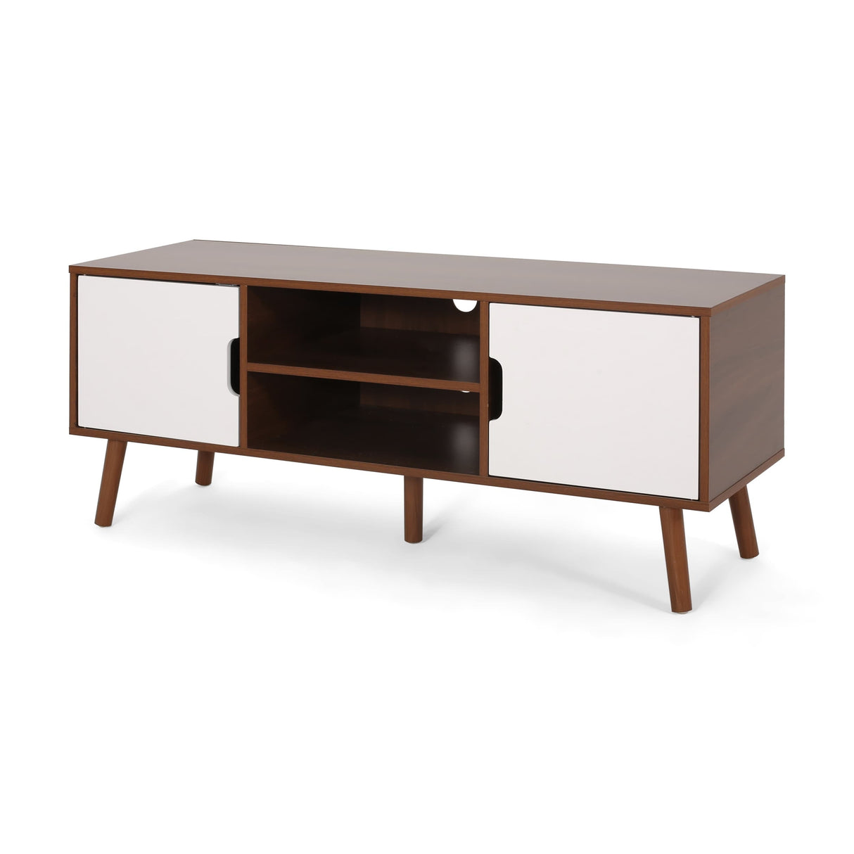 Peermont Mid-Century Modern TV Stand with 2 Doors and 2 Shelves by Christopher Knight Home - 47.25" W x 15.50" D x 18.50" H