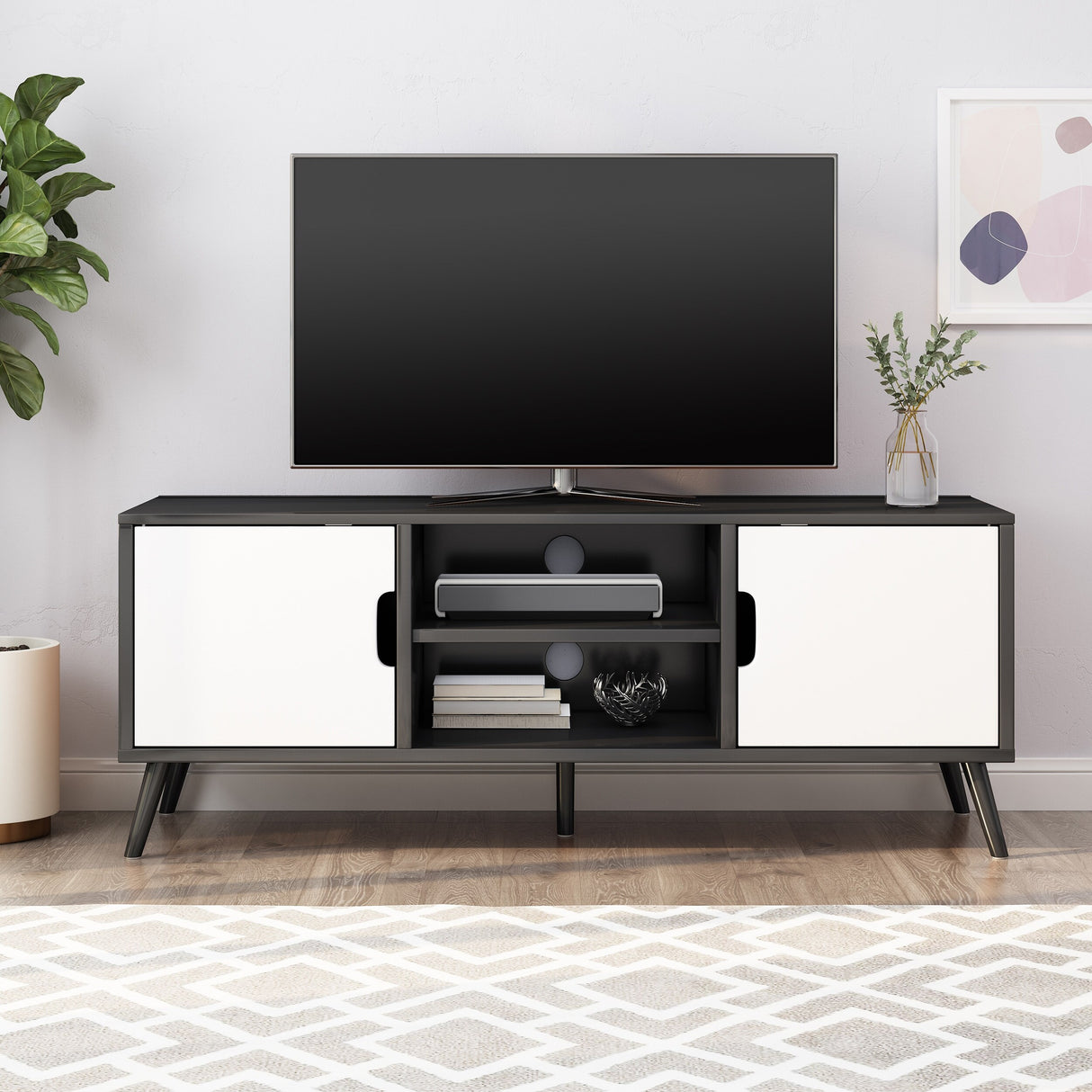 Peermont Mid-Century Modern TV Stand with 2 Doors and 2 Shelves by Christopher Knight Home - 47.25" W x 15.50" D x 18.50" H