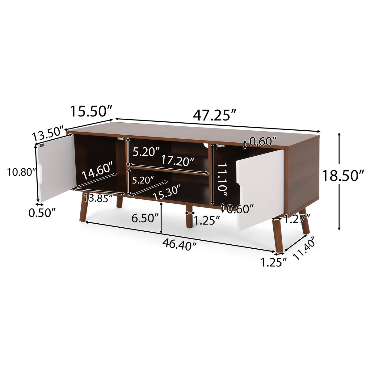 Peermont Mid-Century Modern TV Stand with 2 Doors and 2 Shelves by Christopher Knight Home - 47.25" W x 15.50" D x 18.50" H