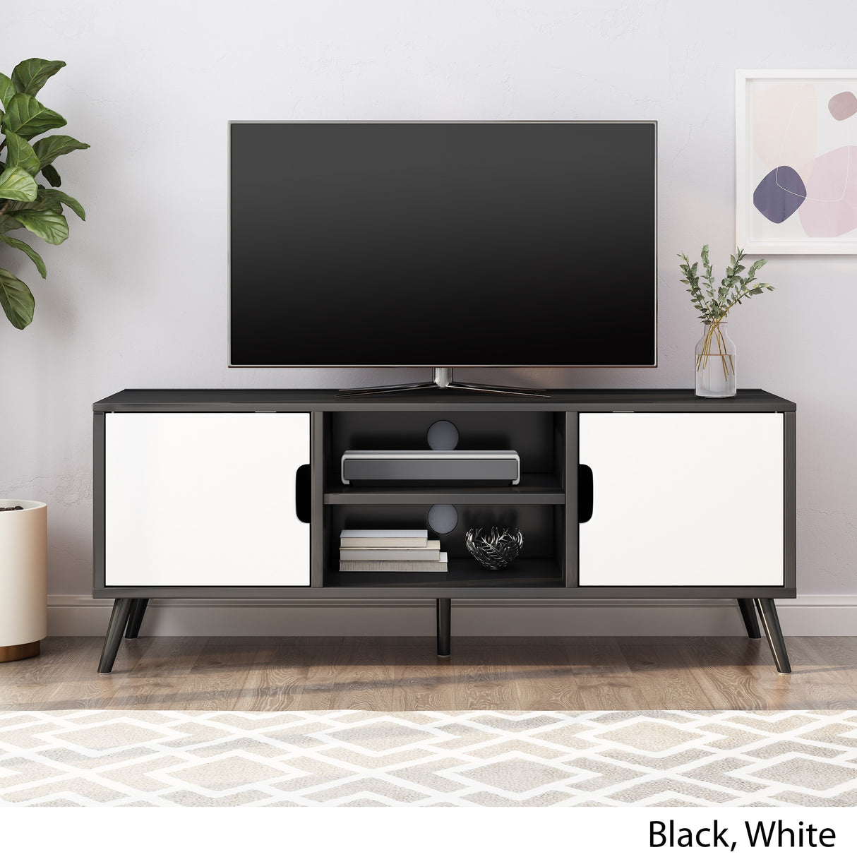 Peermont Mid-Century Modern TV Stand with 2 Doors and 2 Shelves by Christopher Knight Home - 47.25" W x 15.50" D x 18.50" H