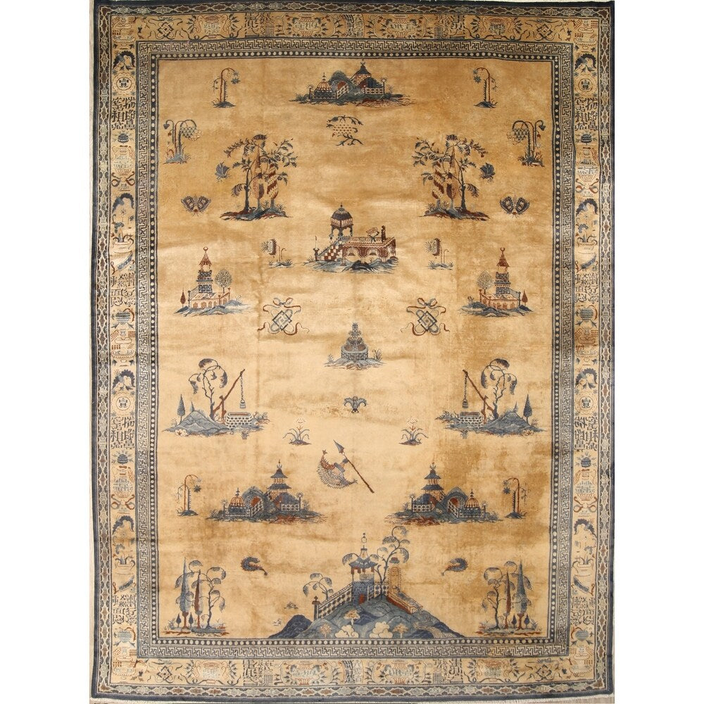 Peking Chinese Handmade Wool Oriental Pictorial Area Rug - 13'4" x 9'10" - 13'4" x 9'10"