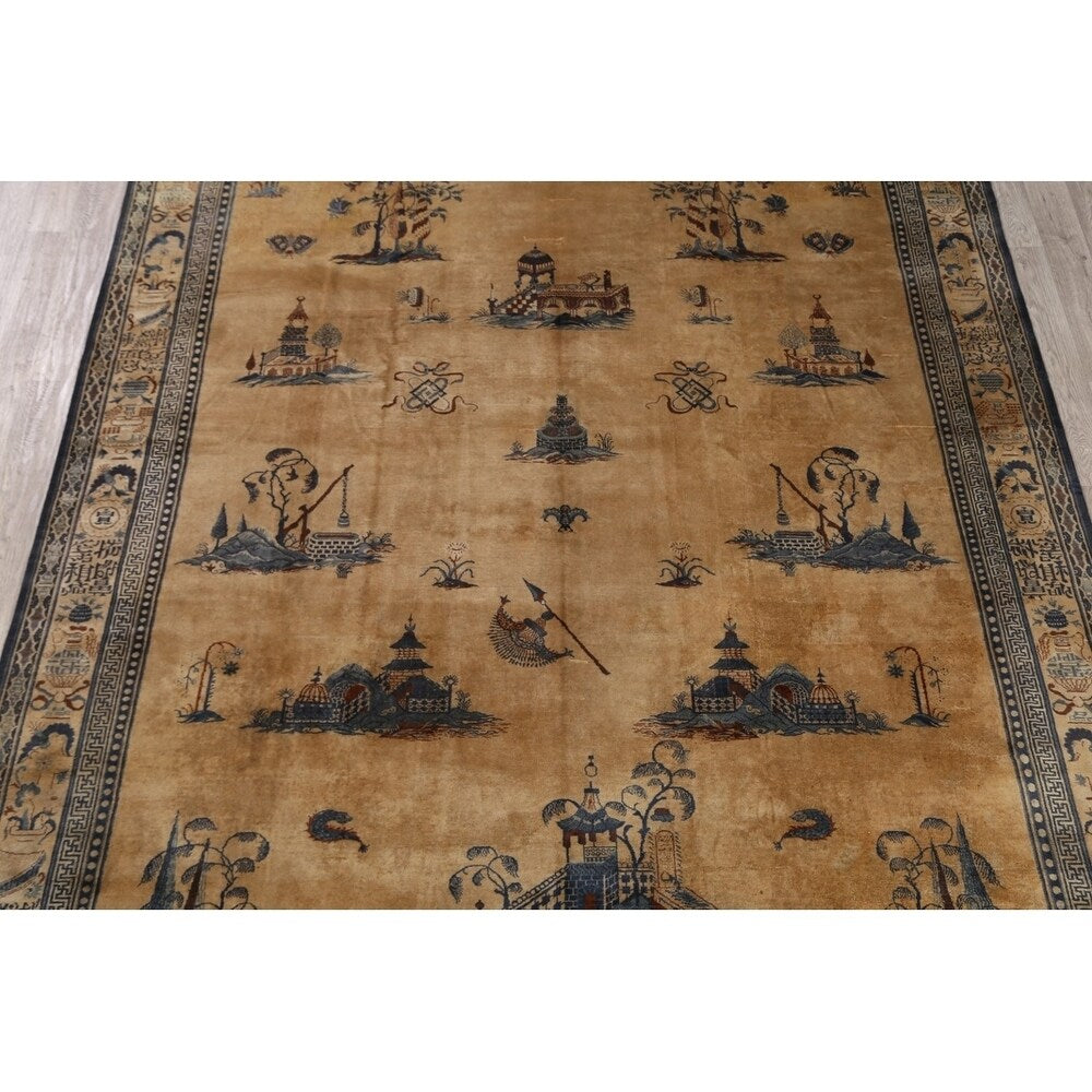 Peking Chinese Handmade Wool Oriental Pictorial Area Rug - 13'4" x 9'10" - 13'4" x 9'10"