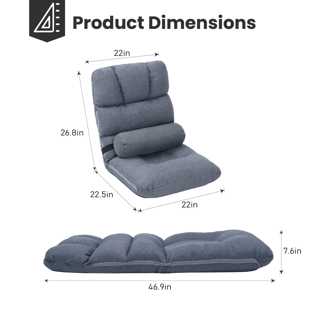 Pellebant Adjustable Padded Floor Chair Recliner With Back Pocket