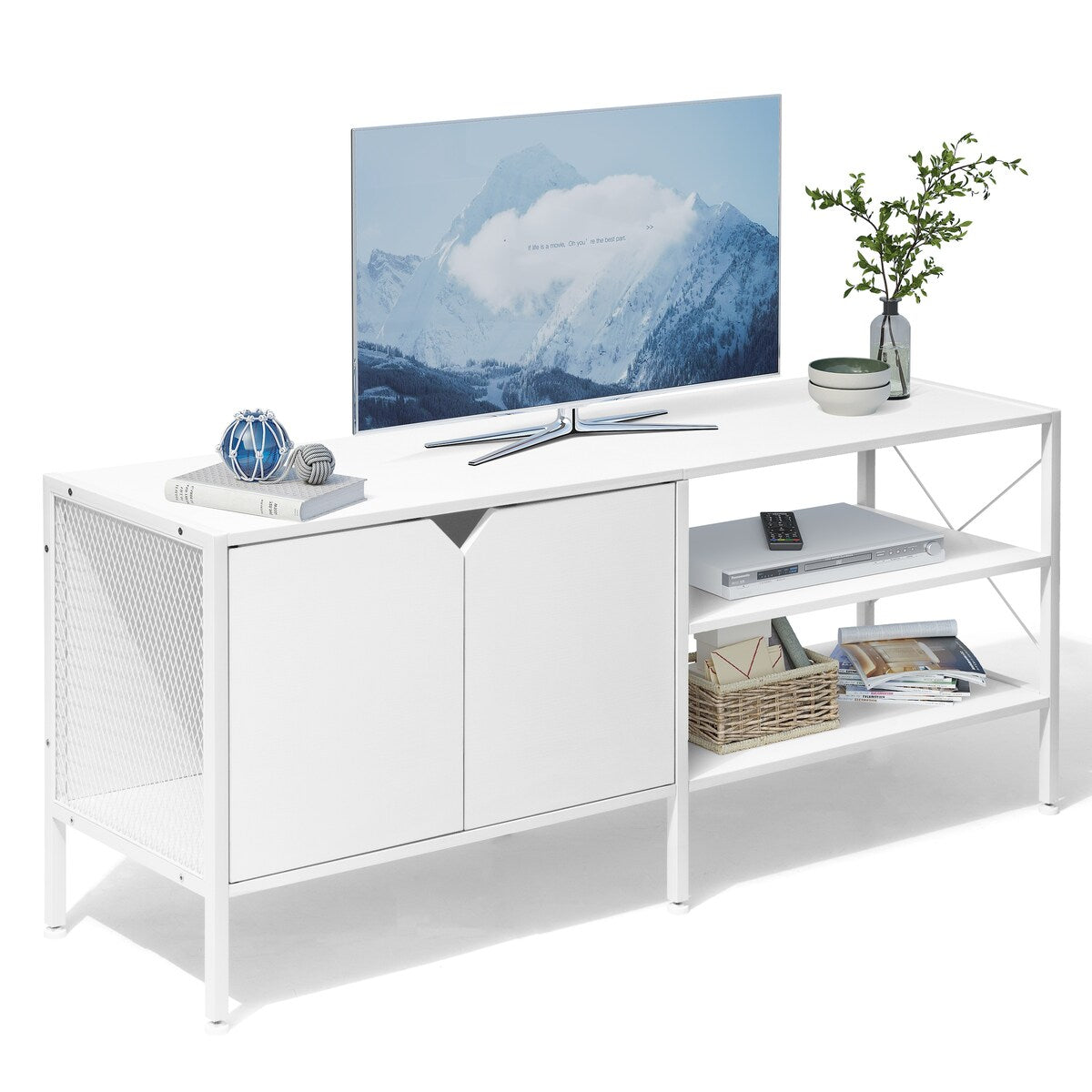 Pellebant TV Stand TV Console Entertainment Center with Storage Cabinet - 55.1 in W * 15.7 in D * 24 in H