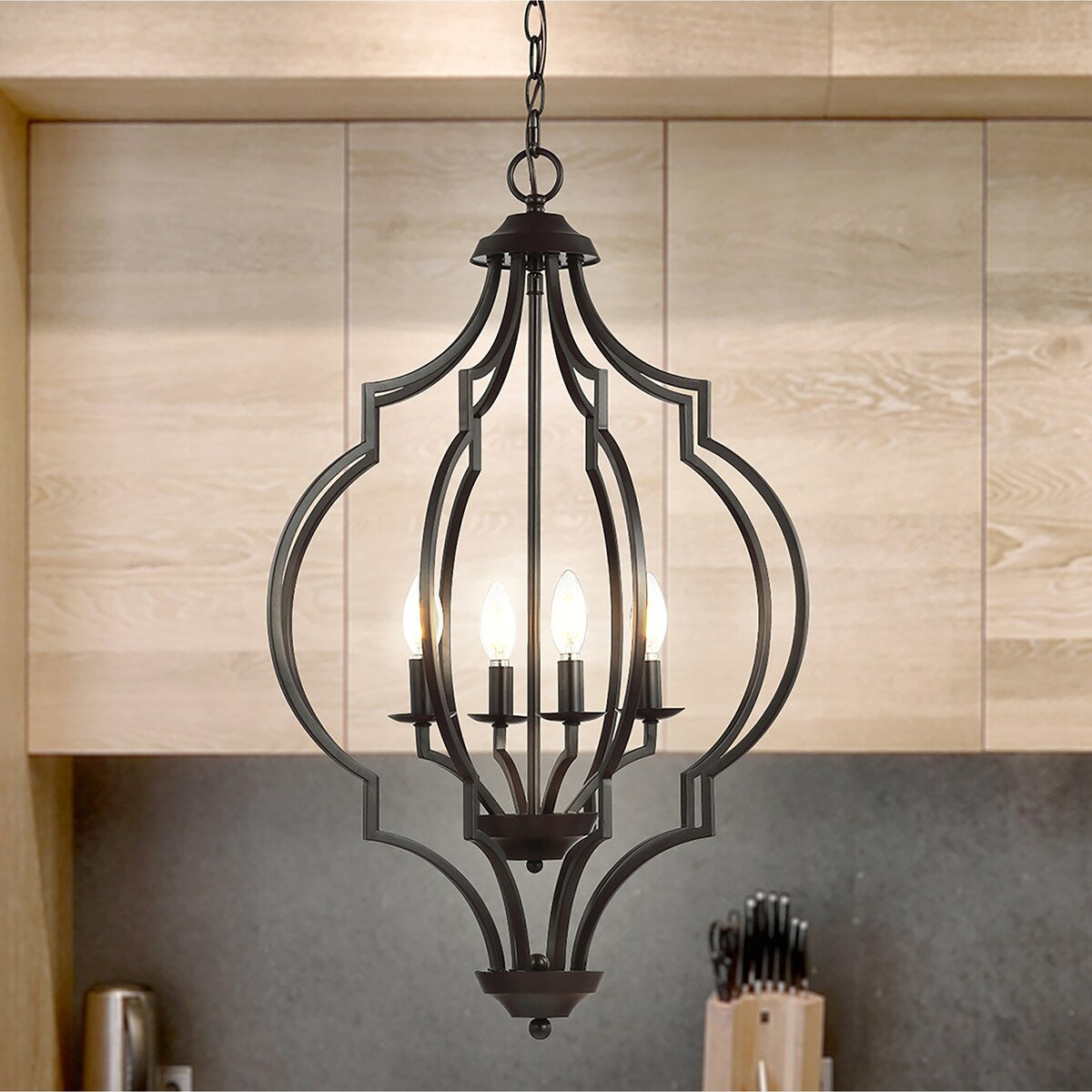 Pen 4-Light 19" Iron Adjustable Ogee Lantern LED Pendant, Bronze by JONATHAN Y