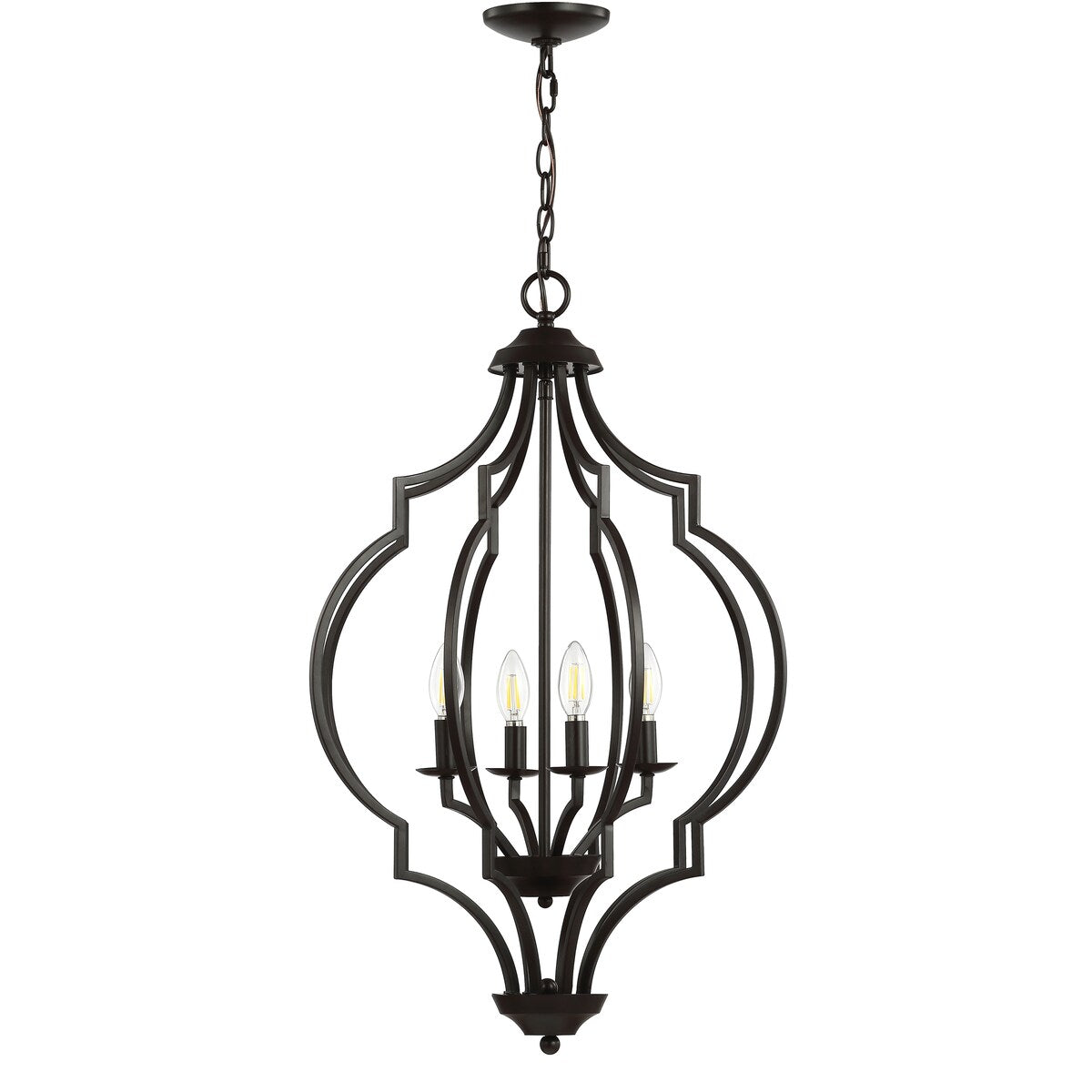 Pen 4-Light 19" Iron Adjustable Ogee Lantern LED Pendant, Bronze by JONATHAN Y