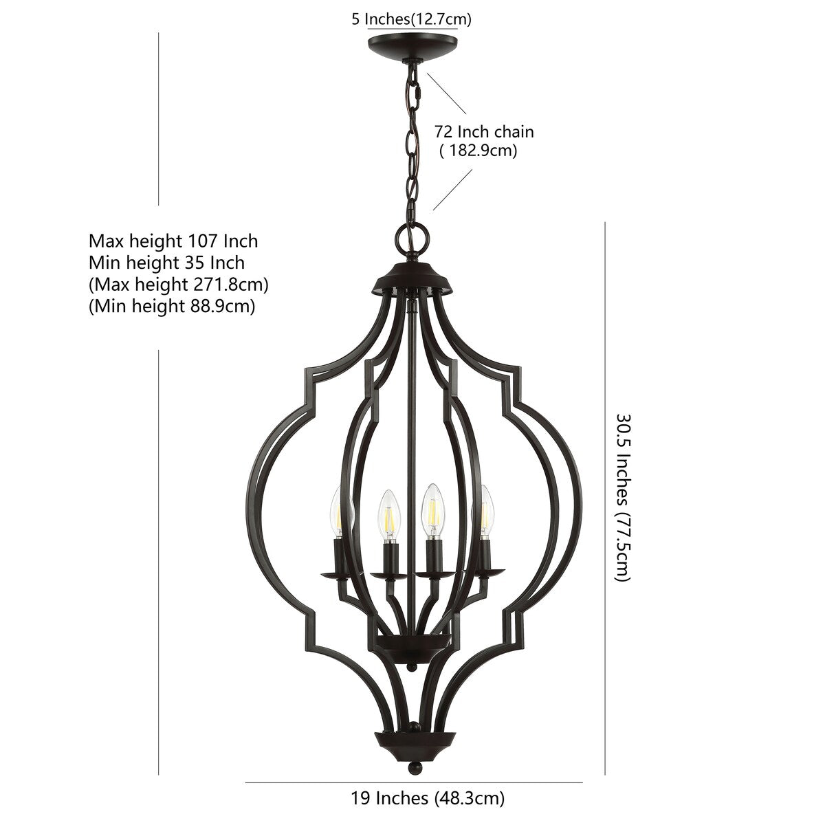 Pen 4-Light 19" Iron Adjustable Ogee Lantern LED Pendant, Bronze by JONATHAN Y