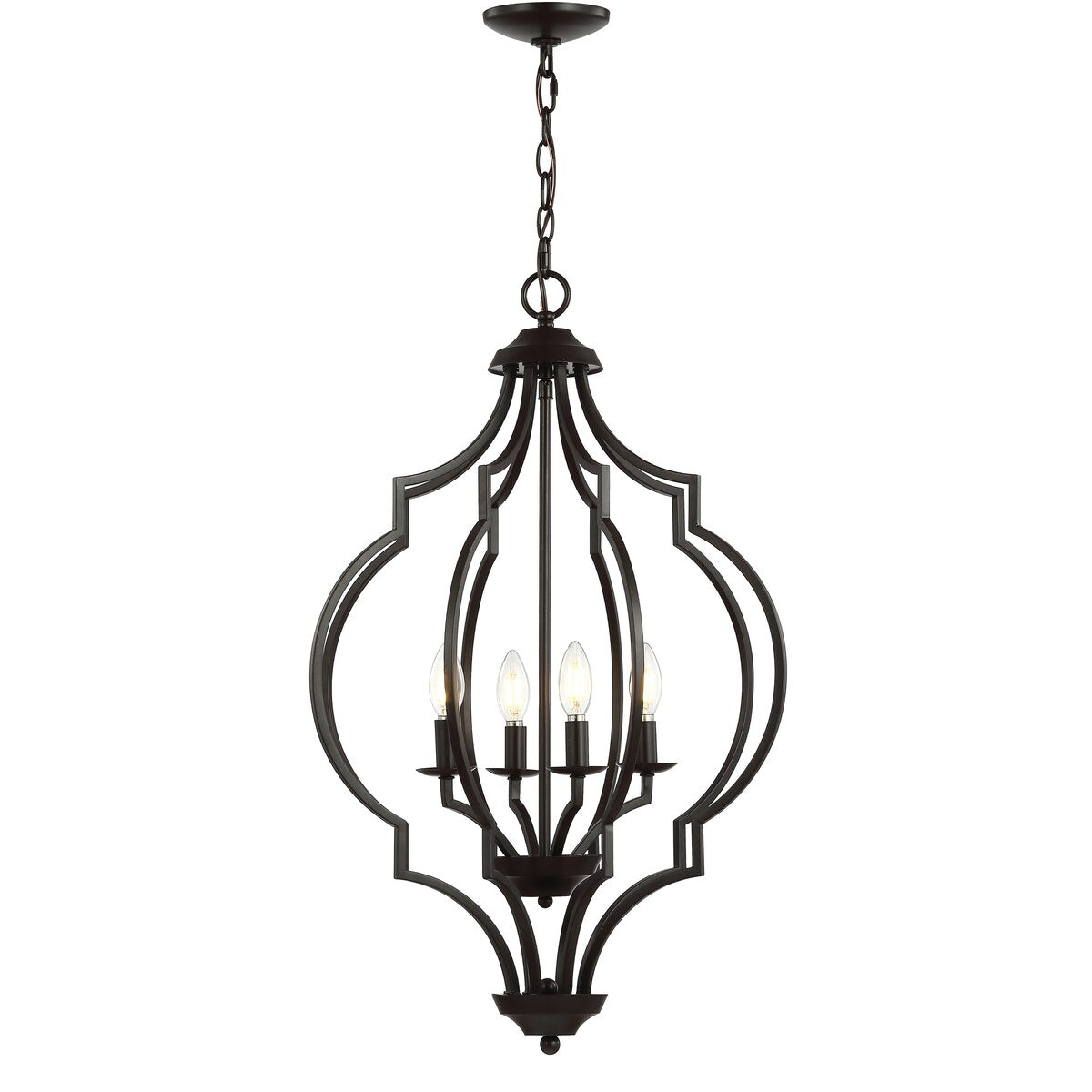 Pen 4-Light 19" Iron Adjustable Ogee Lantern LED Pendant, Bronze by JONATHAN Y