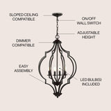 Pen 4-Light 19" Iron Adjustable Ogee Lantern LED Pendant, Bronze by JONATHAN Y