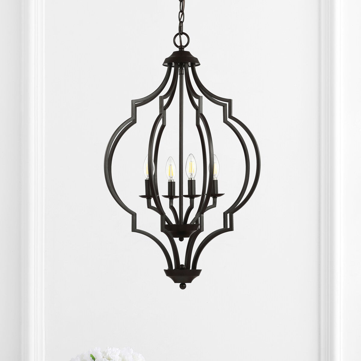 Pen 4-Light 19" Iron Adjustable Ogee Lantern LED Pendant, Bronze by JONATHAN Y