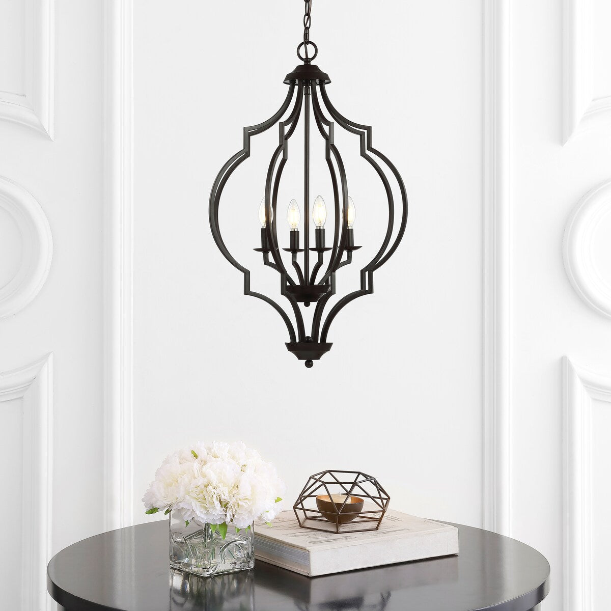 Pen 4-Light 19" Iron Adjustable Ogee Lantern LED Pendant, Bronze by JONATHAN Y