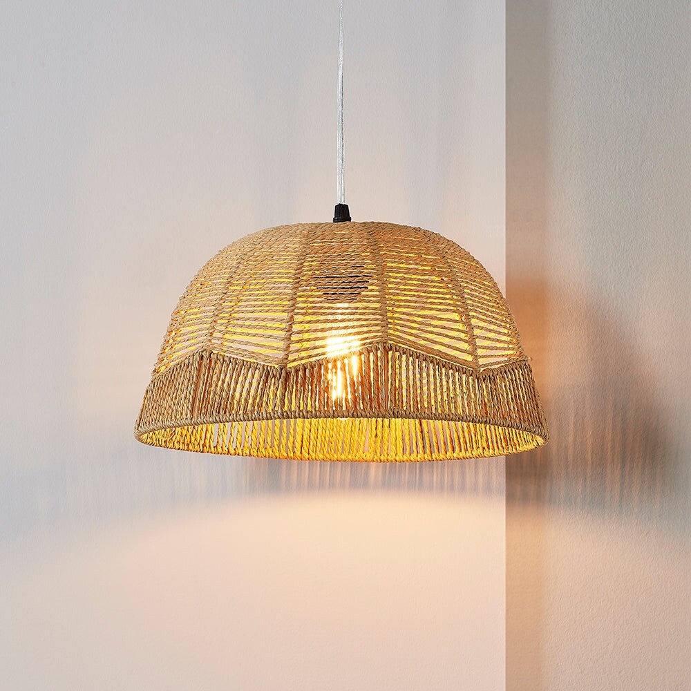 Pendant Light Bundle Black Brown Rattan(Set of 2) - 8''x 8'' x 13''&15''x 8'' x 15''(L x W x H)