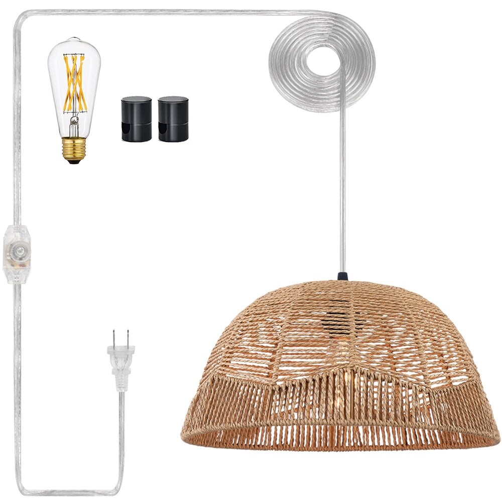 Pendant Light Bundle Black Brown Rattan(Set of 2) - 8''x 8'' x 13''&15''x 8'' x 15''(L x W x H)