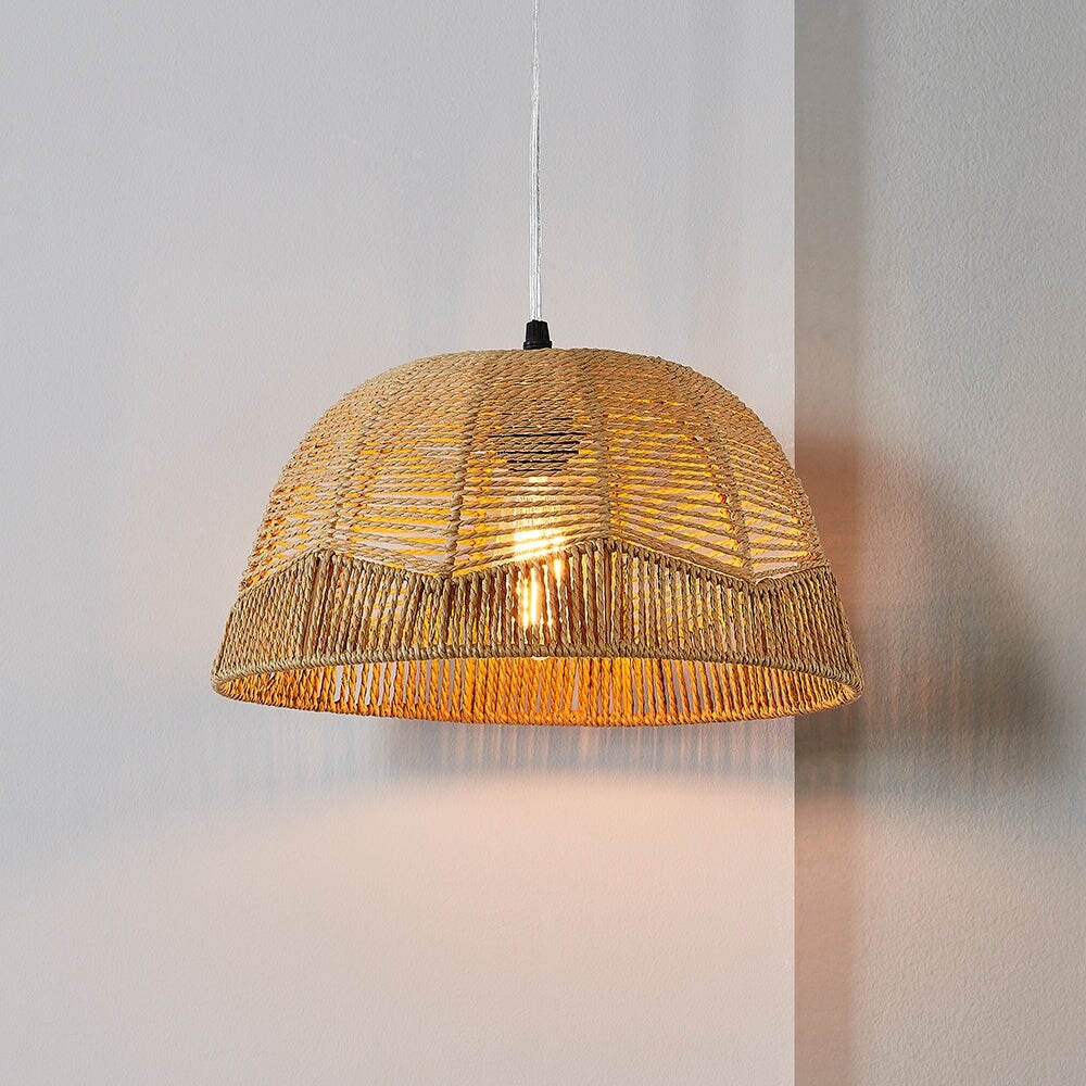 Pendant Light Bundle Black Brown Rattan(Set of 2) - 8''x 8'' x 13''&15''x 8'' x 15''(L x W x H)