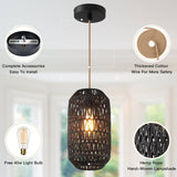 Pendant Light Bundle Black Brown Rattan(Set of 2) - 8''x 8'' x 13''&15''x 8'' x 15''(L x W x H)