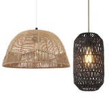 Pendant Light Bundle Black Brown Rattan(Set of 2) - 8''x 8'' x 13''&15''x 8'' x 15''(L x W x H)
