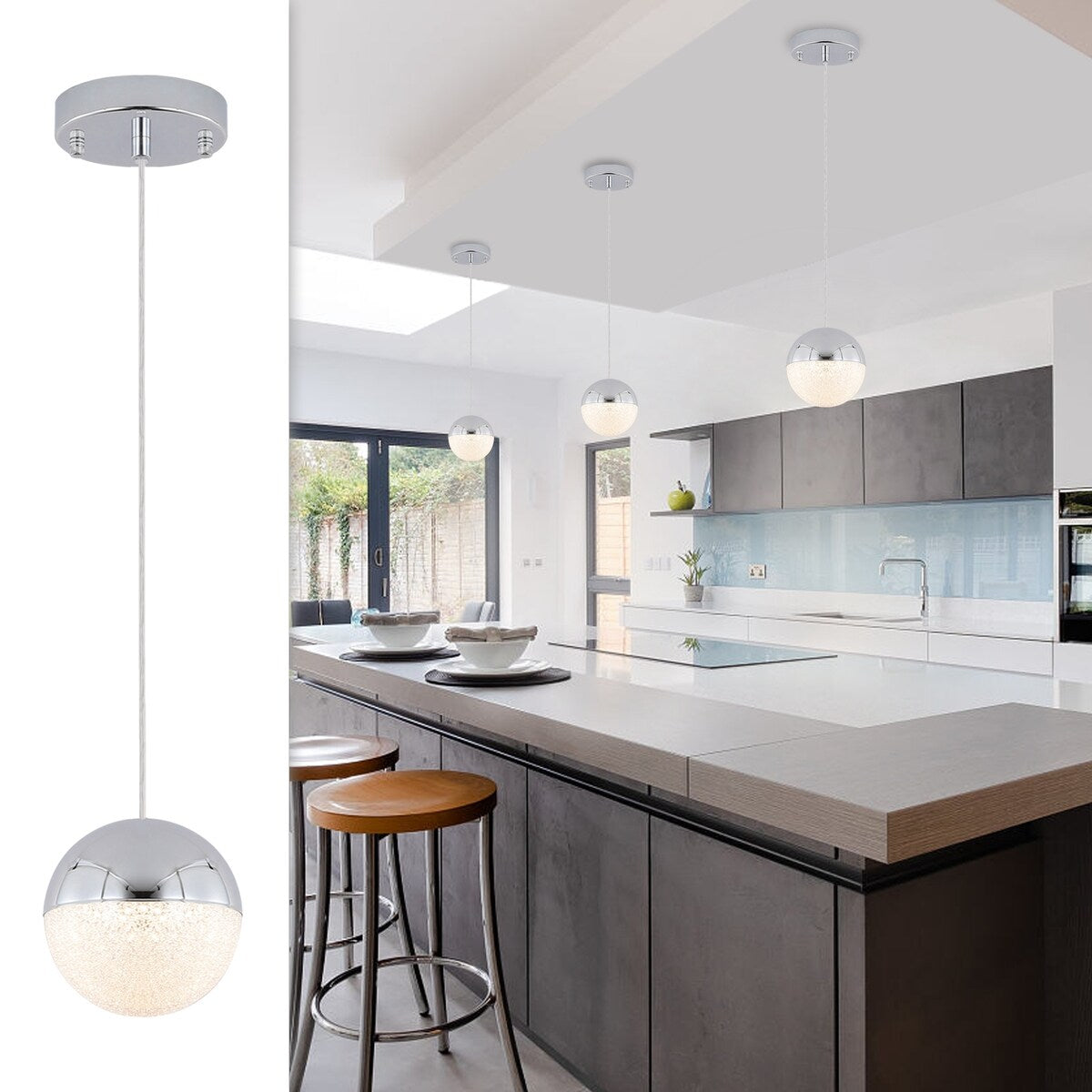 Pendant Light with Dimmable LED,applicable to garden, Garden, garden and other lighting decoration(set of 3)