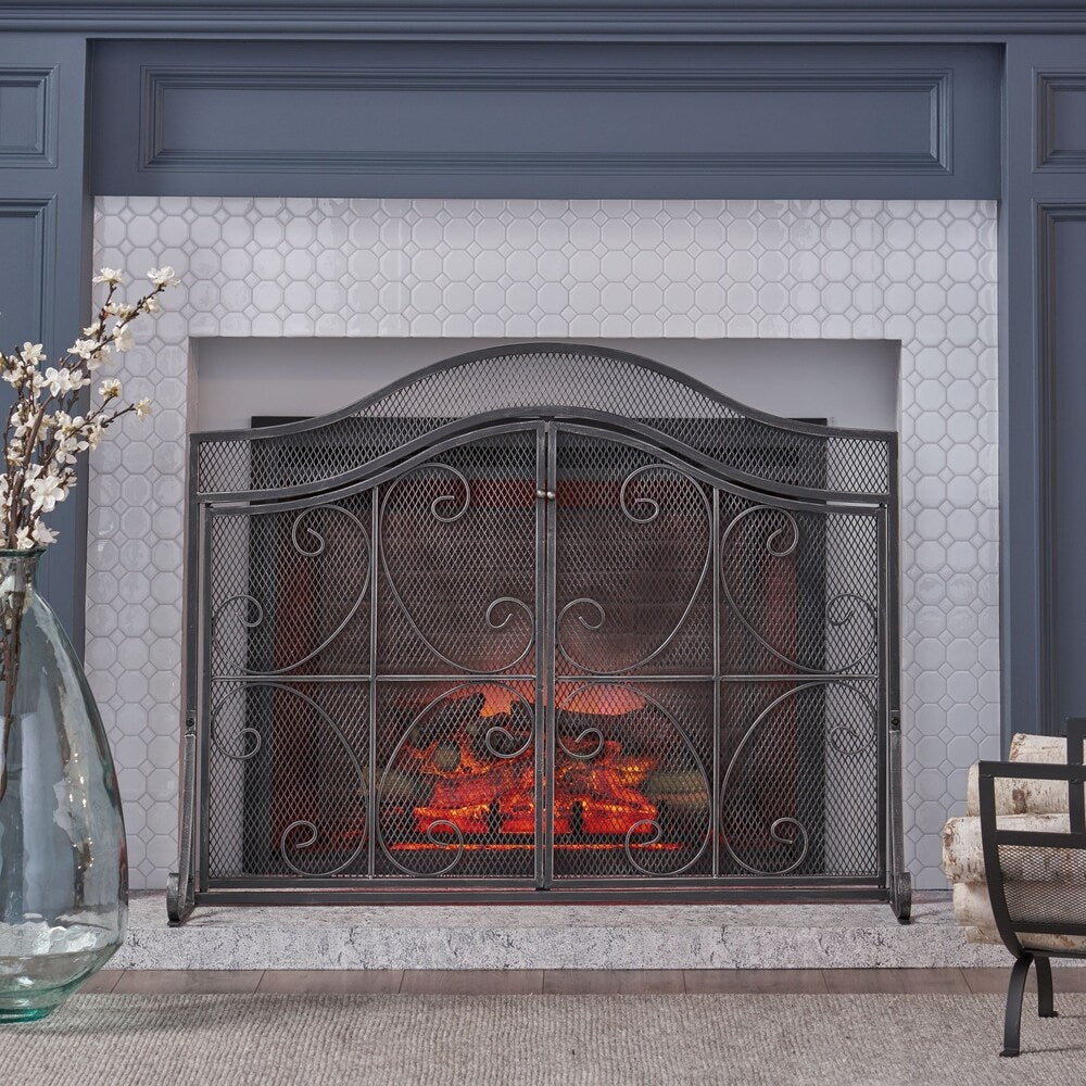 Pendleton Modern Three Panel Fireplace screen with Door by Christopher Knight Home