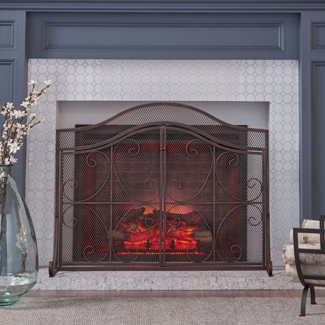 Pendleton Modern Three Panel Fireplace screen with Door by Christopher Knight Home