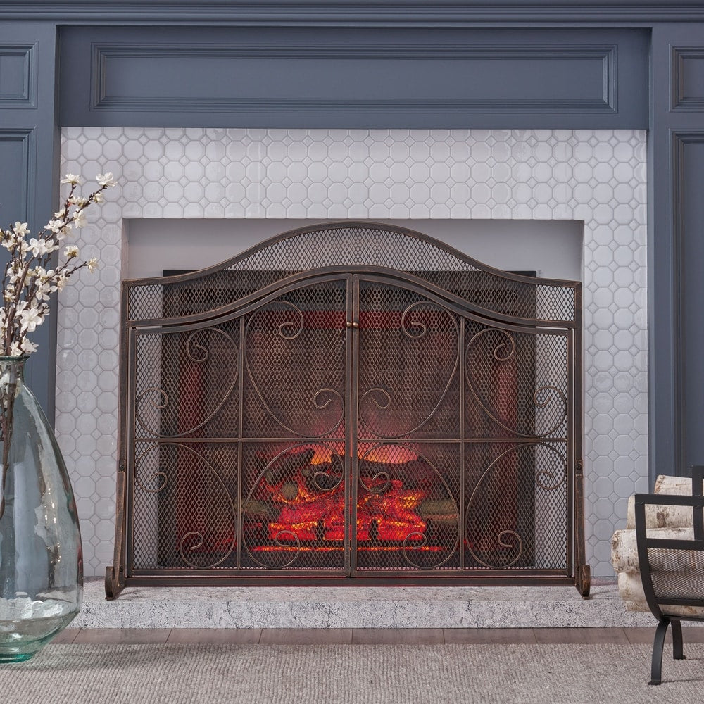 Pendleton Modern Three Panel Fireplace screen with Door by Christopher Knight Home
