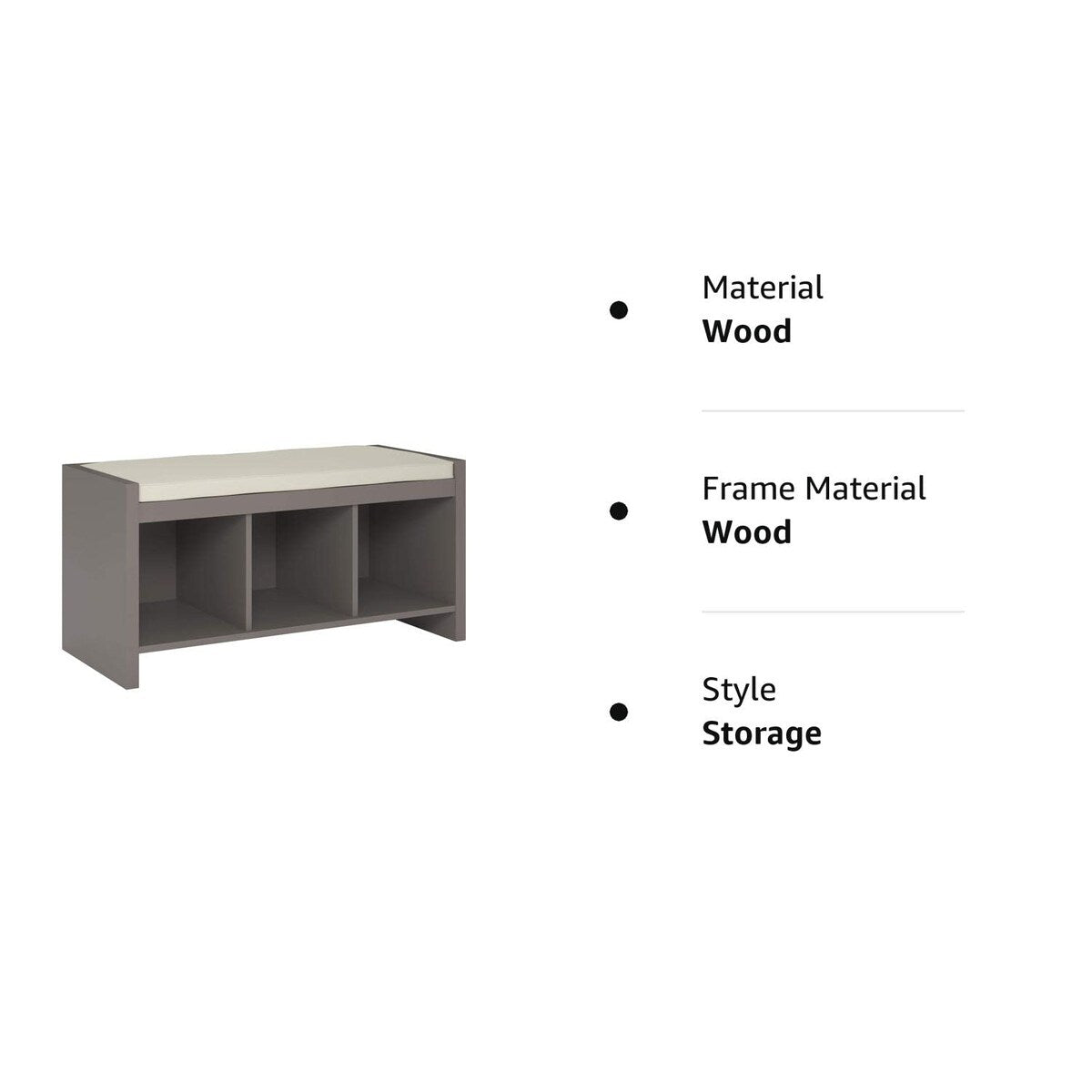 Penelope Entryway Storage Bench with Cushion, Taupe