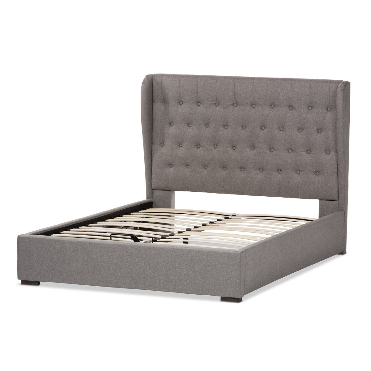 Penelope Modern and Contemporary Light Grey Fabric Queen Size Gas-Lift Platform Bed