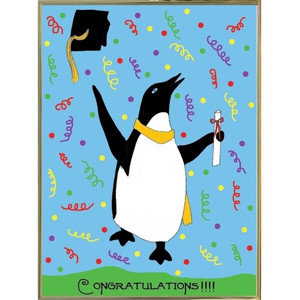 Penguin Graduation-WILBAS99980 Framed Print 8.25"x6" by Willow Bascom