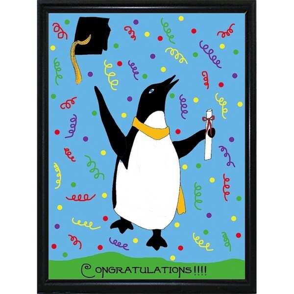 Penguin Graduation-WILBAS99980 Framed Print 8.25"x6" by Willow Bascom