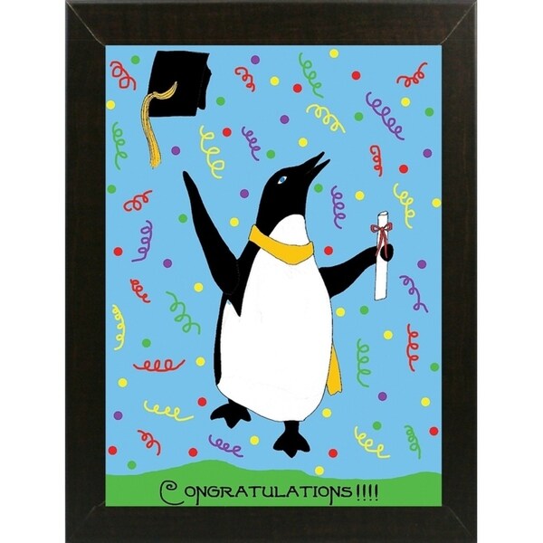 Penguin Graduation-WILBAS99980 Framed Print 8.25"x6" by Willow Bascom
