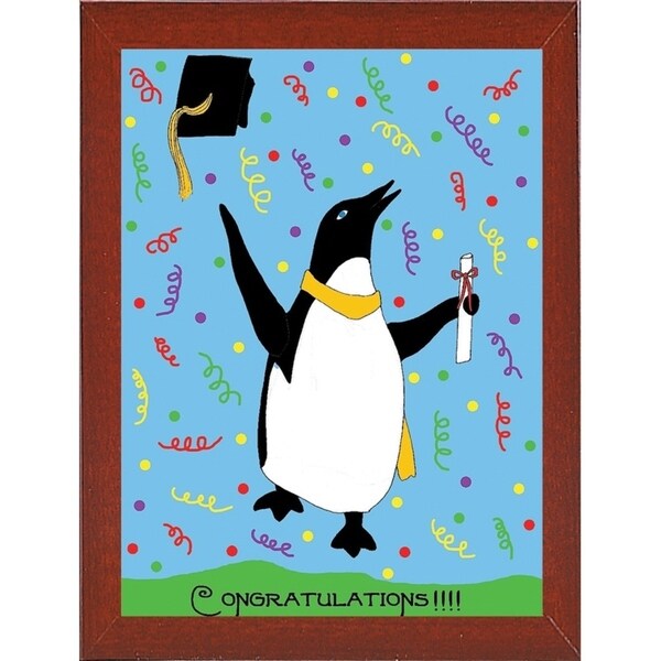 Penguin Graduation-WILBAS99980 Framed Print 8.25"x6" by Willow Bascom